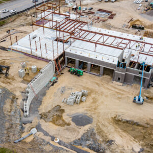 An aerial view of the in-progress project.
