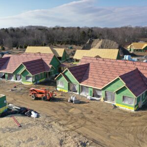 Housing complex ready for shingles and siding.