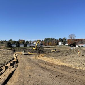 Downward slope at excavation site.