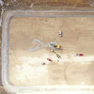 Aerial view of a bare job site.